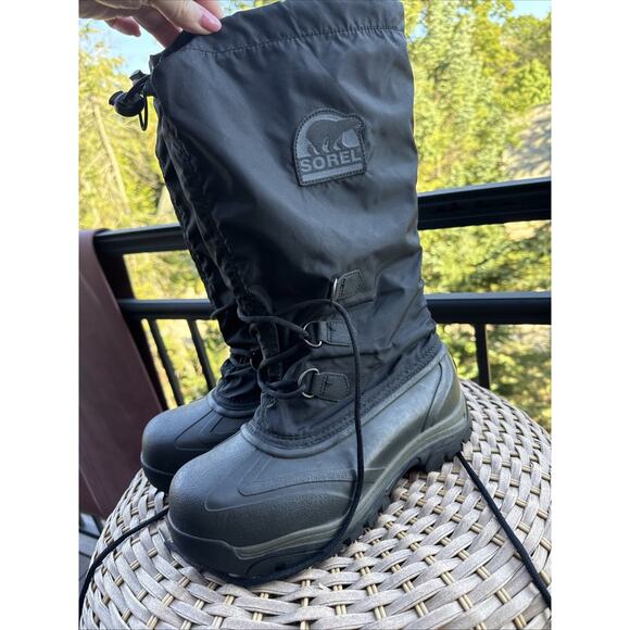 SOREL SNOWLION Black Nylon Rubber Insulated Snow BOOTS NL1082-010 Womens 9 Lined - Picture 11 of 16